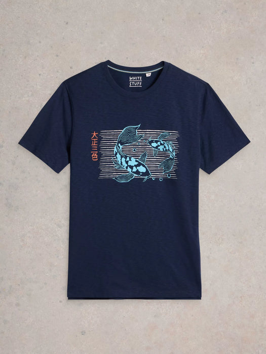 White Stuff Men's Koi Fish Graphic Tee In Navy Print