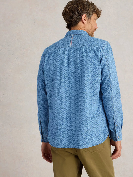 White Stuff Men's Leaf Printed Long Sleeve Shirt In Chambray Blue