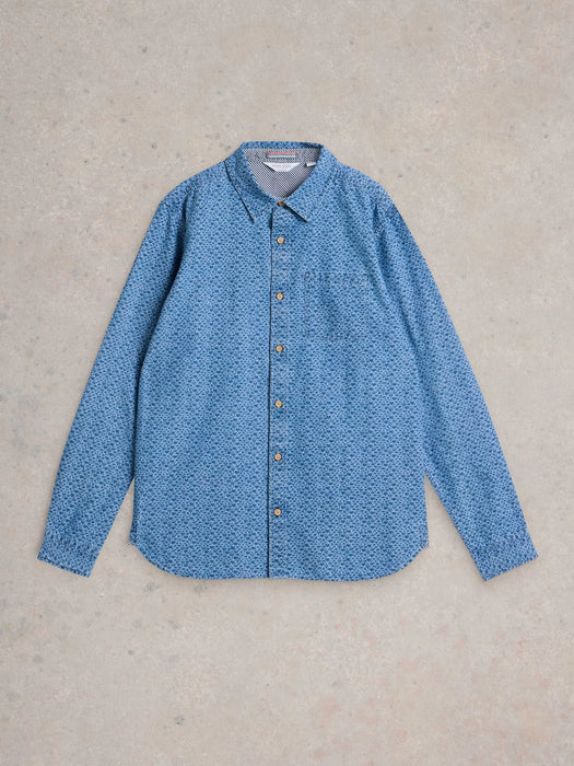 White Stuff Men's Leaf Printed Long Sleeve Shirt In Chambray Blue