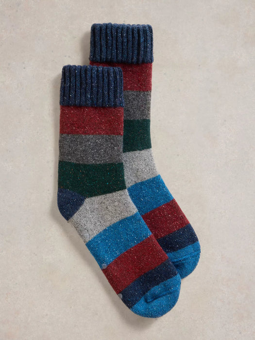 White Stuff Men's Neppy Stripe Loopback Sock In Grey Multi