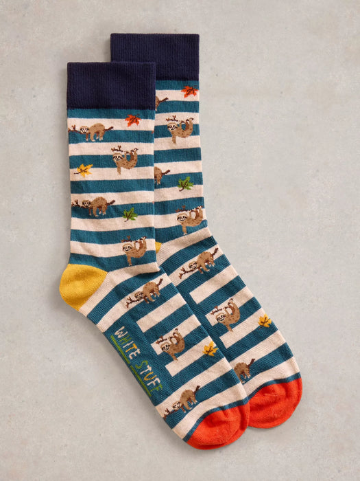 White Stuff Men's Sloth Day Ankle Sock In Teal Multi