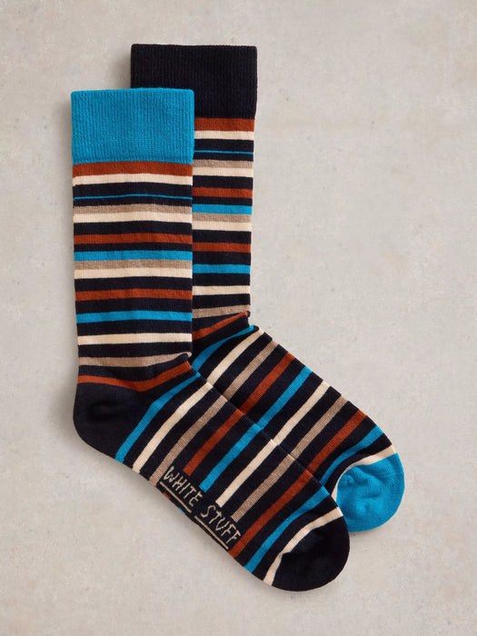 White Stuff Men's Mismatch Stripe Ankle Sock In Blue Multi