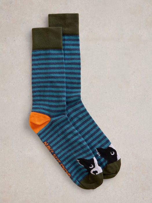 White Stuff Men's Dapper Dog Ankle Sock In Blue Multi