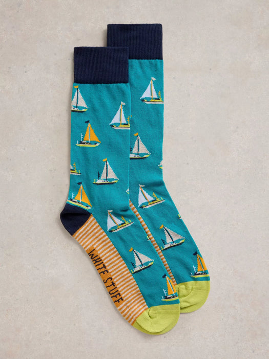 White Stuff Men's Yachting Ankle Sock In Teal Multi