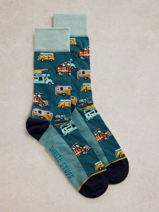 White Stuff Men's Campervan Ankle Socks In Teal Multi