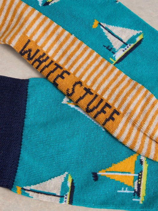 White Stuff Men's Yachting Ankle Sock In Teal Multi