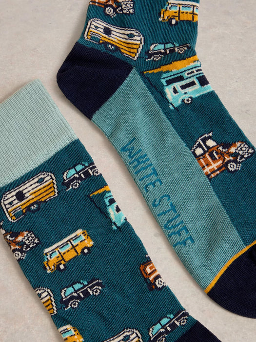 White Stuff Men's Campervan Ankle Socks In Teal Multi