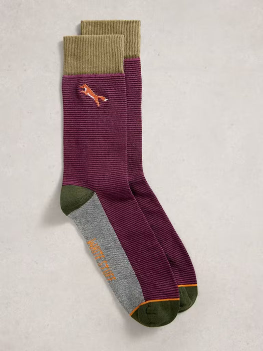 White Stuff Men's Embroidered Ankle Sock In Plum Multi