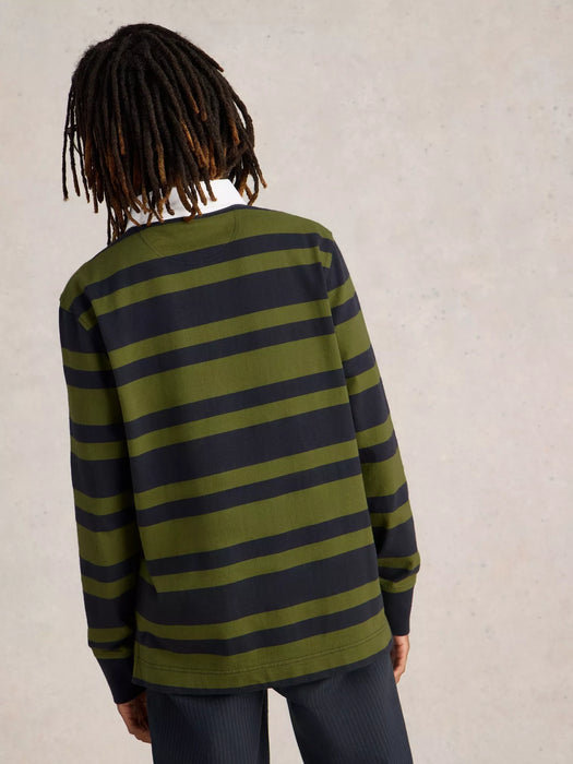 White Stuff Men's LS Stripe Rugby Shirt In Green Multi