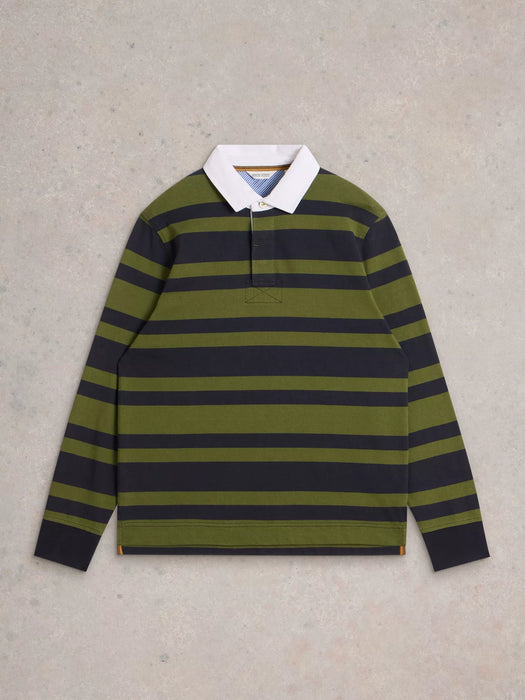 White Stuff Men's LS Stripe Rugby Shirt In Green Multi