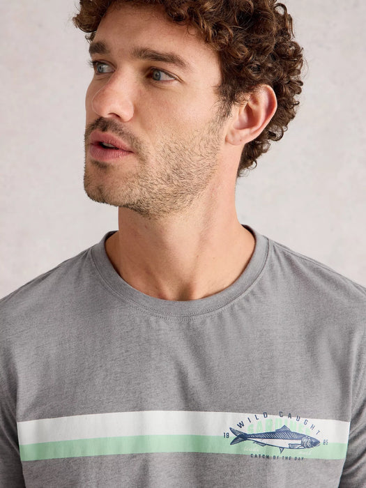 White Stuff Men's Abersoch Graphic Fish Stripe In Grey Print