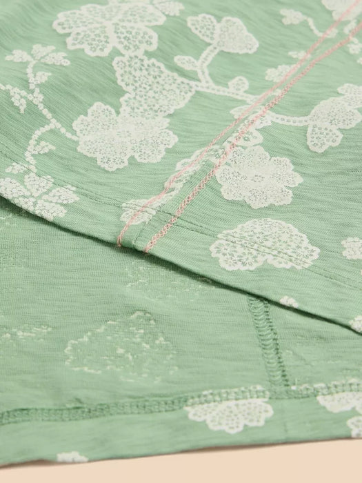 White Stuff Women's Nelly Notch Neck Cotton Tee - Green Print