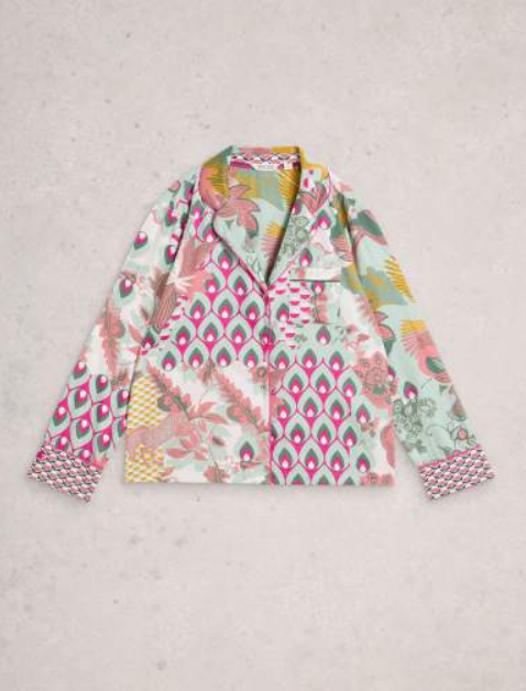 White Stuff Women's Nina Organic PJ Shirt In Green Multi