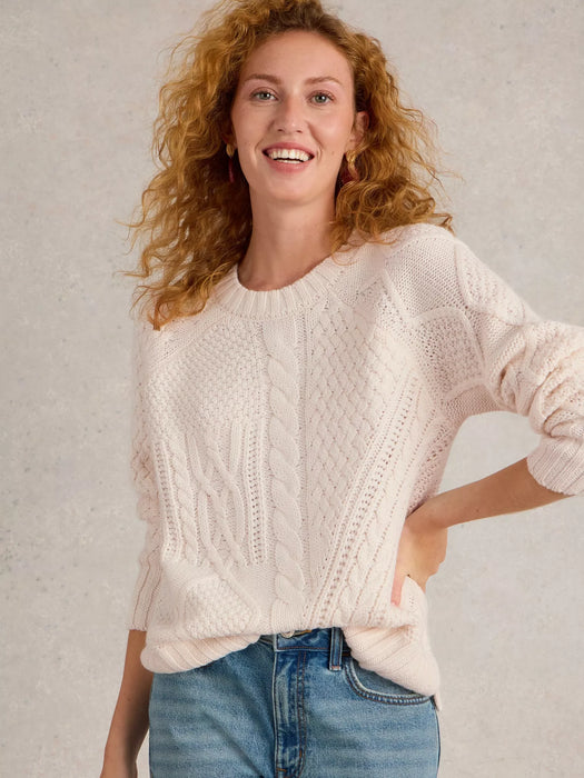 White Stuff Women's Patchwork Cable Jumper In Light Natural