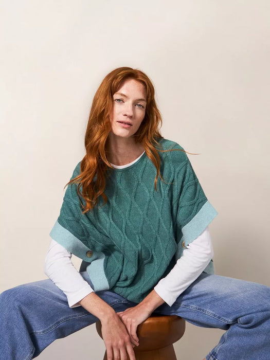 White Stuff Women's Fern Knitted Casual Poncho - Mid Teal