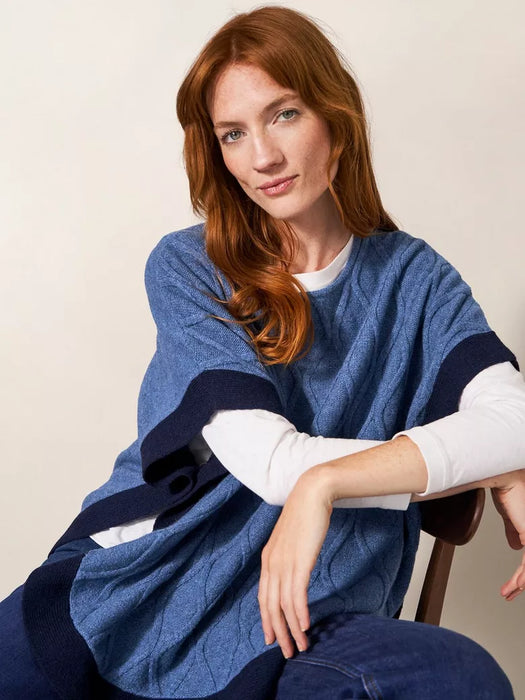 White Stuff Women's Fern Knitted Casual Poncho - Mid Blue