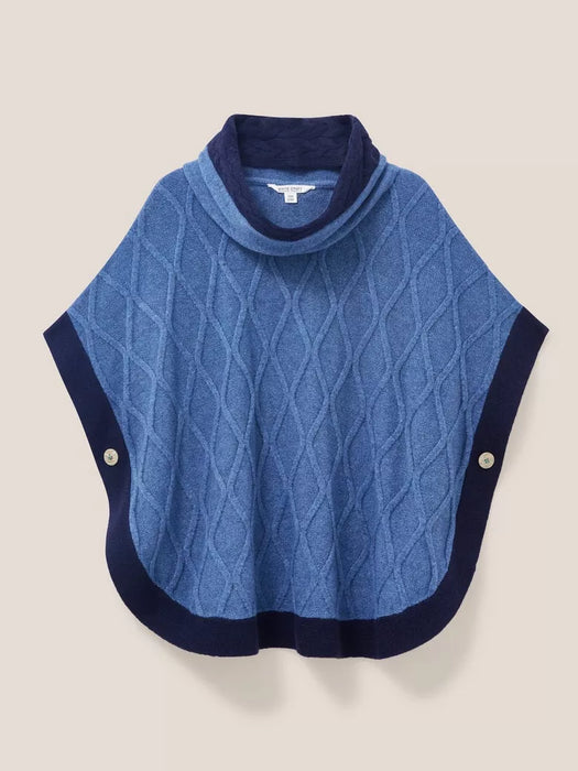 White Stuff Women's Fern Knitted Casual Poncho - Mid Blue