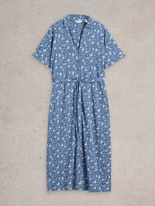 White Stuff Women's Annie Jersey Shirt Dress In Blue Print