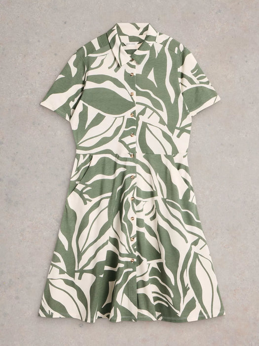 White Stuff Women's Ria Jersey Collared Shirt Dress In Green Print