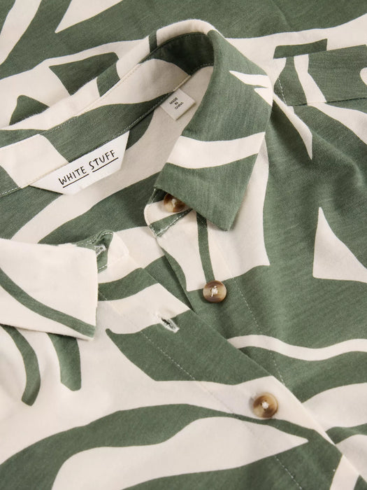 White Stuff Women's Ria Jersey Collared Shirt Dress In Green Print
