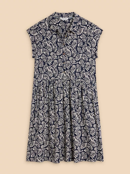 White Stuff Women's Navy Print Everly Printed Jersey Shirt Dress