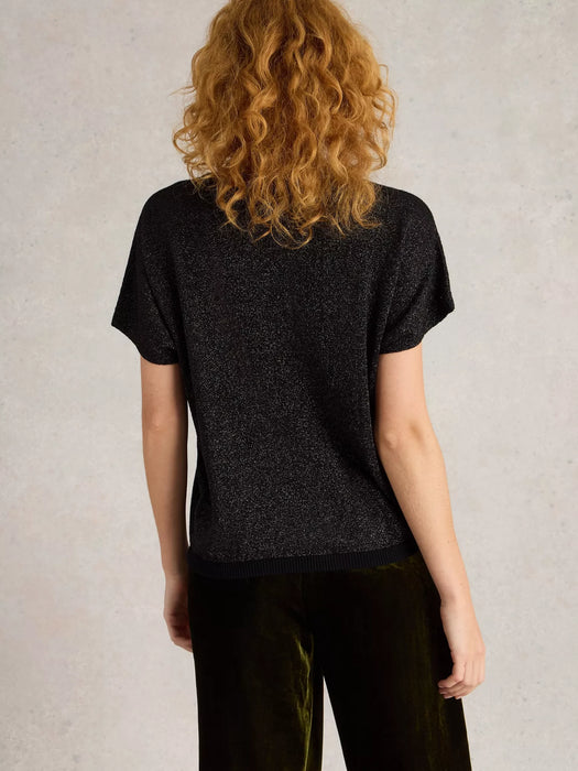 White Stuff Women's Lena Sparkle Knot Tee In Pure Black