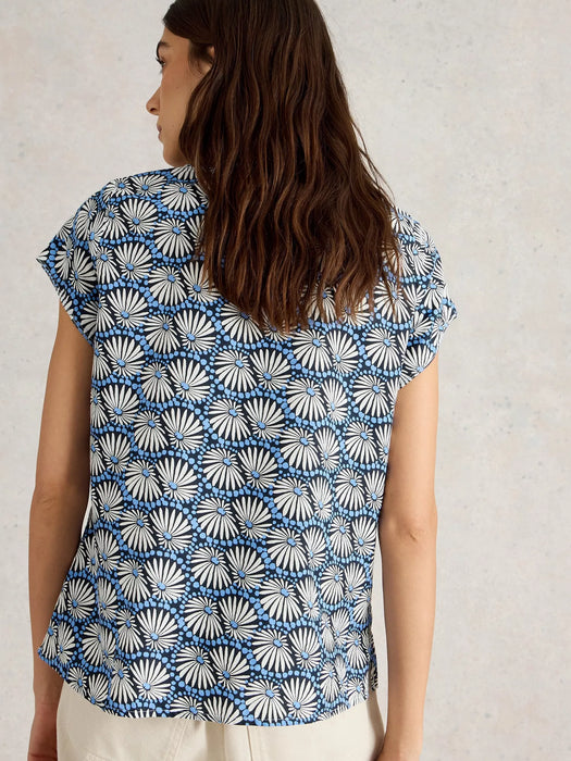 White Stuff Women's Rae Organic Cotton V Neck Top In Blue Print