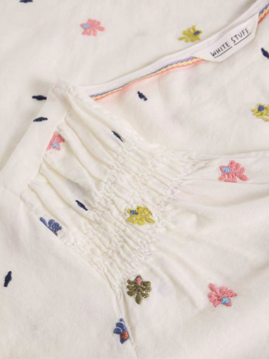 White Stuff Women's Rae Organic V Neck Cotton Top In Ivory Multi