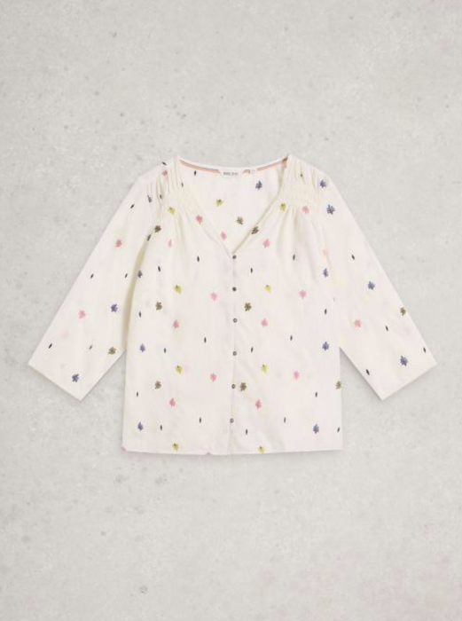 White Stuff Women's Rae Organic V Neck Cotton Top In Ivory Multi