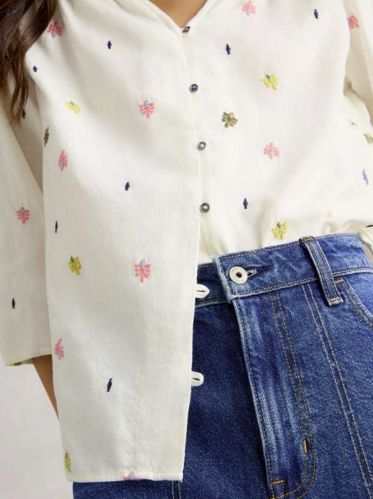 White Stuff Women's Rae Organic V Neck Cotton Top In Ivory Multi