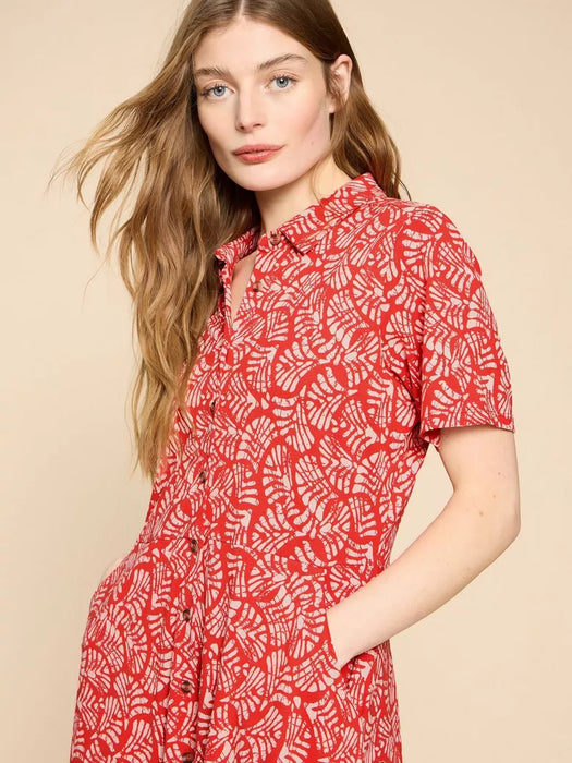 White Stuff Women's Red Print Ria Jersey Shirt Dress