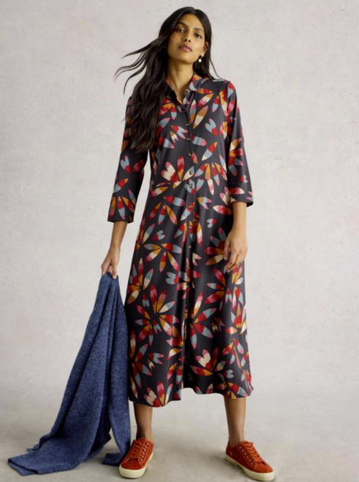 White Stuff Women's Rua Jersey Collared Shirt Dress In Grey Multi