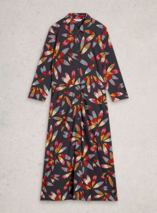 White Stuff Women's Rua Jersey Collared Shirt Dress In Grey Multi