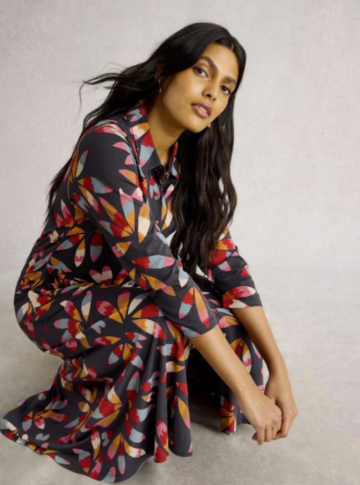 White Stuff Women's Rua Jersey Collared Shirt Dress In Grey Multi