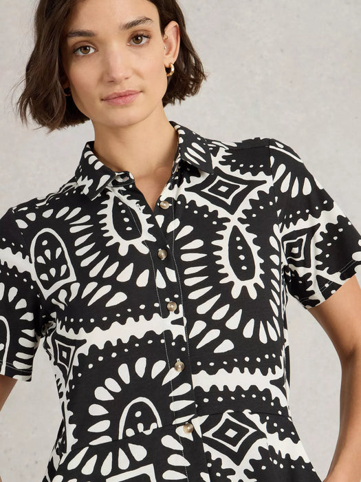 White Stuff Women's Rua Jersey Shirt Midi Dress In Black Print