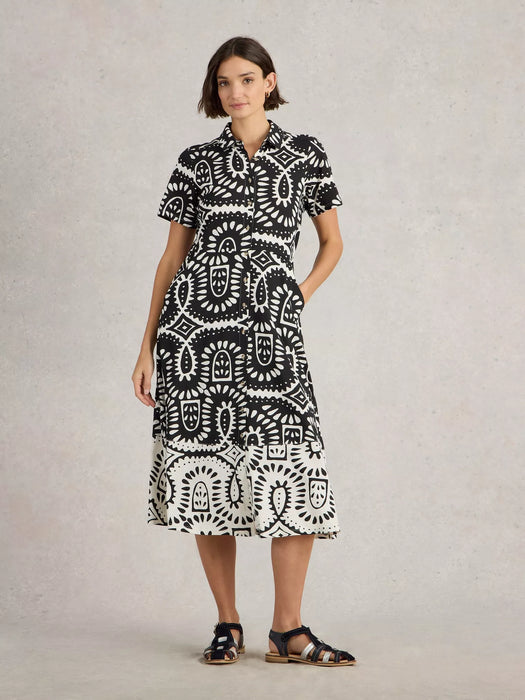 White Stuff Women's Rua Jersey Shirt Midi Dress In Black Print