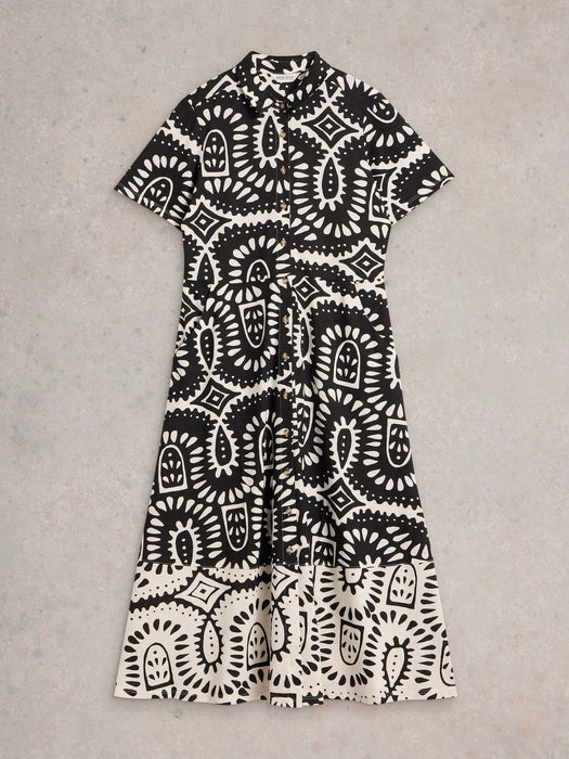 White Stuff Women's Rua Jersey Shirt Midi Dress In Black Print