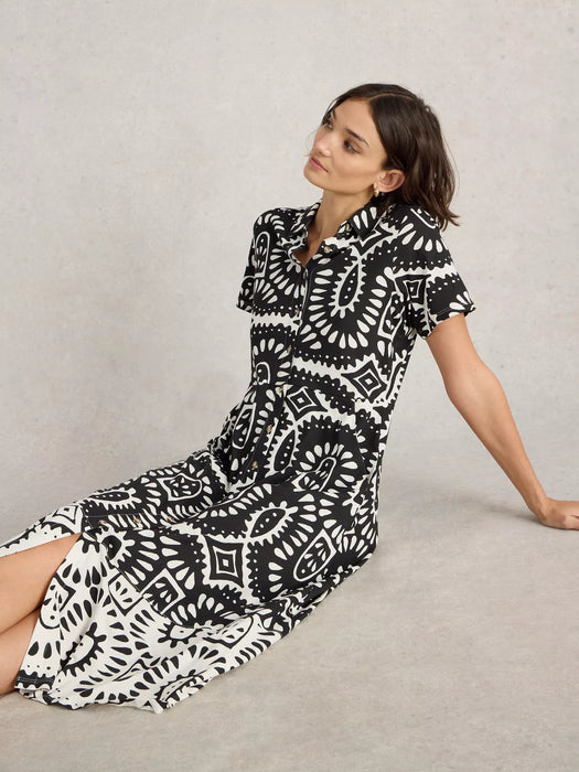 White Stuff Women's Rua Jersey Shirt Midi Dress In Black Print