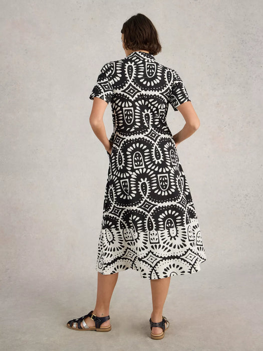 White Stuff Women's Rua Jersey Shirt Midi Dress In Black Print