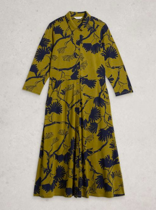 White Stuff Women's Rua Jersey Collared Shirt Dress In Green Multi