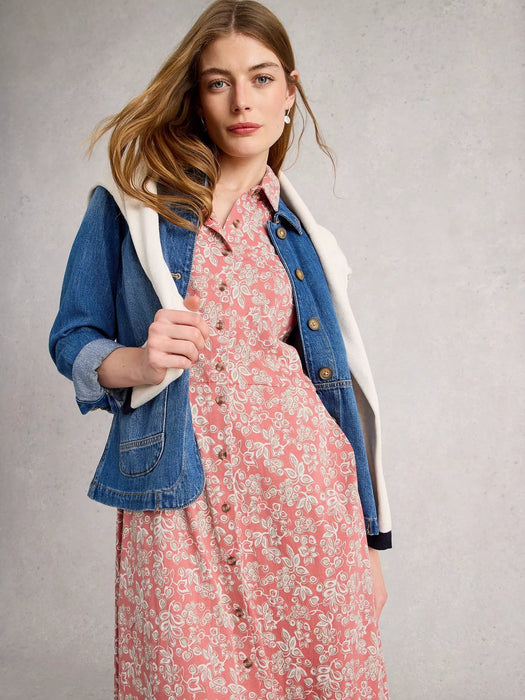 White Stuff Women's Rua Jersey Collared Shirt Midi Dress In Pink Multi