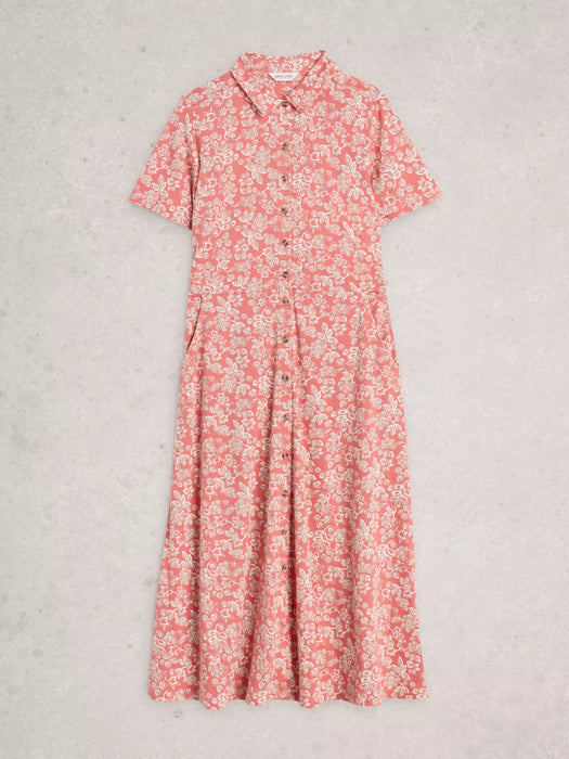 White Stuff Women's Rua Jersey Collared Shirt Midi Dress In Pink Multi
