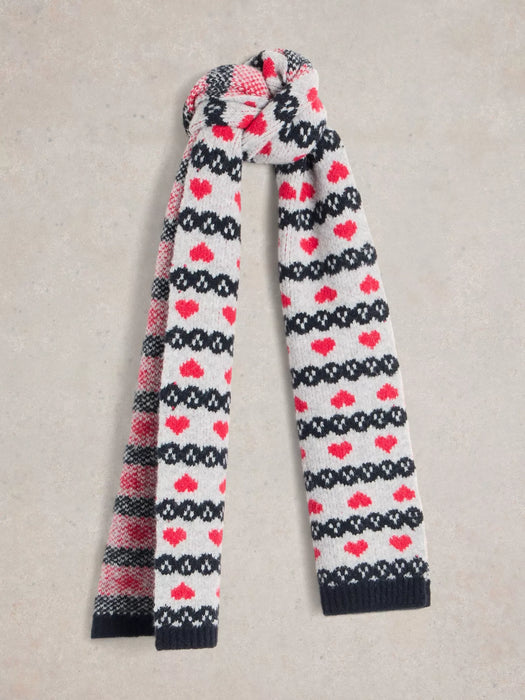 White Stuff Women's Heart Fairisle Scarf In Grey Multi