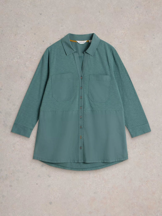 White Stuff Women's Missy Longline Mix Shirt In Dusty Green