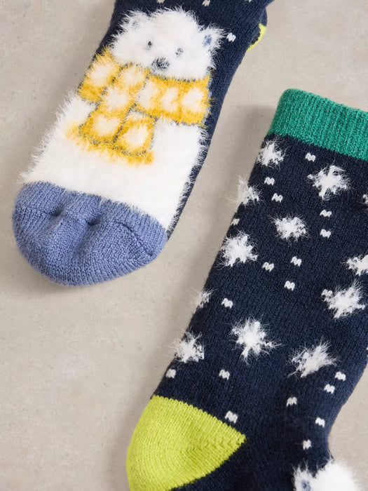 White Stuff Women's Cosy Polar Bear Cabin Sock In Navy Multi