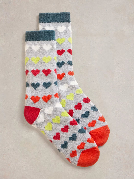 White Stuff Women's Multi Heart Cabin Sock In Grey Multi