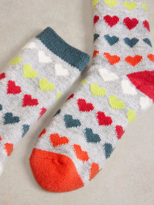 White Stuff Women's Multi Heart Cabin Sock In Grey Multi