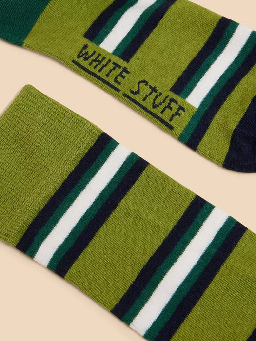 White Stuff Men's Green Multi Spaced Stripe Ankle Sock