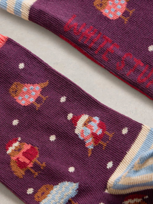 White Stuff Women's Cosy Robin Sock In A Cracker In Plum Multi