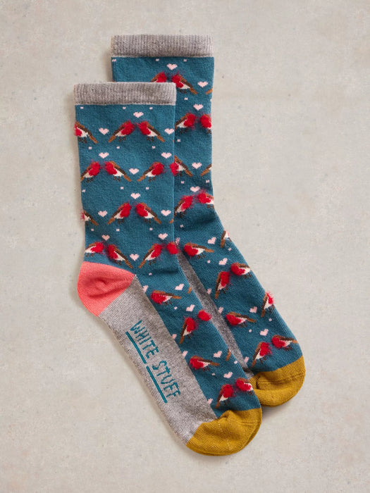 White Stuff Women's Fluffy Robin Ankle Sock In Teal Multi